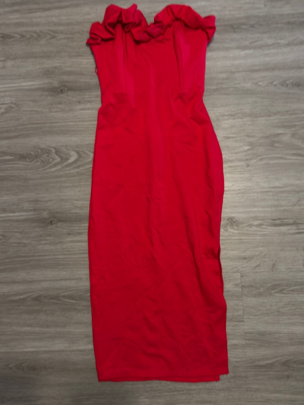 Strapless Red Ruffle Sheath Dress